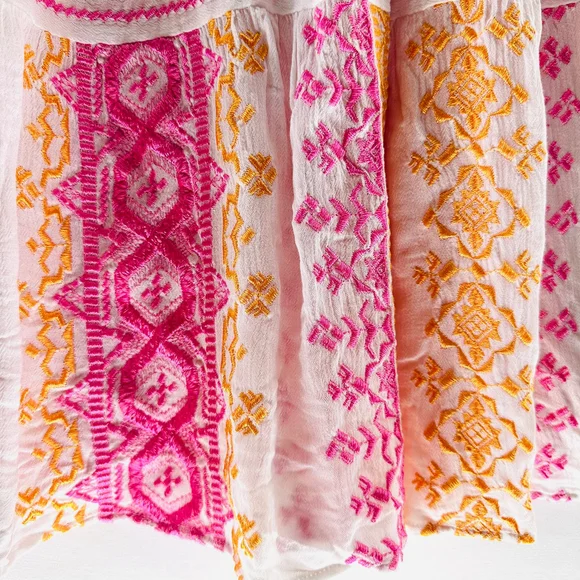 HALE BOB Piera GAUZE EMBROIDERED White + Pink Tiered MAXI SKIRT Layered WOMENS M - Picture 6 of 9